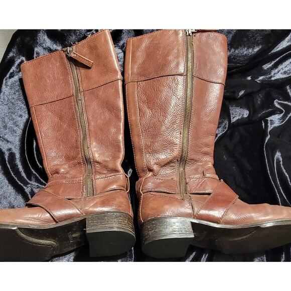 Fossil Brown Leather Tall Side Zip Buckle Boots Women's size 7.5M - Picture 5 of 9